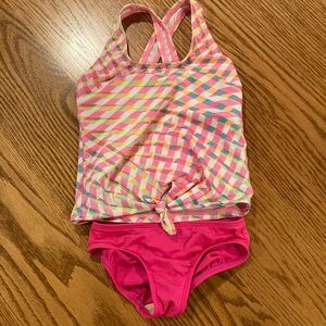 Lands' End Pink Gingham Tankini Swim Set mixed size